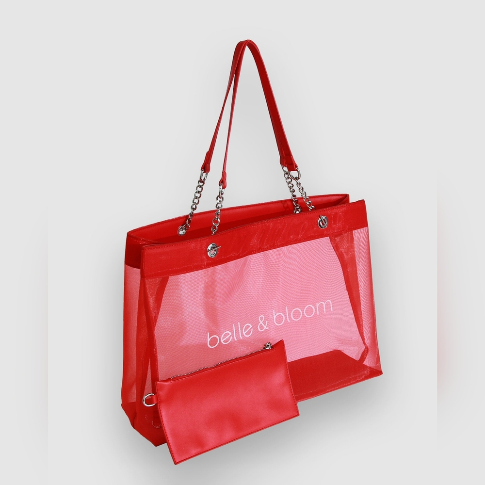 Belle & Bloom Wild Lover Red Mesh & Chain Tote Bag NWOT